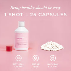 Swedish Collagen Deluxe natural berry shot label for convenient daily use