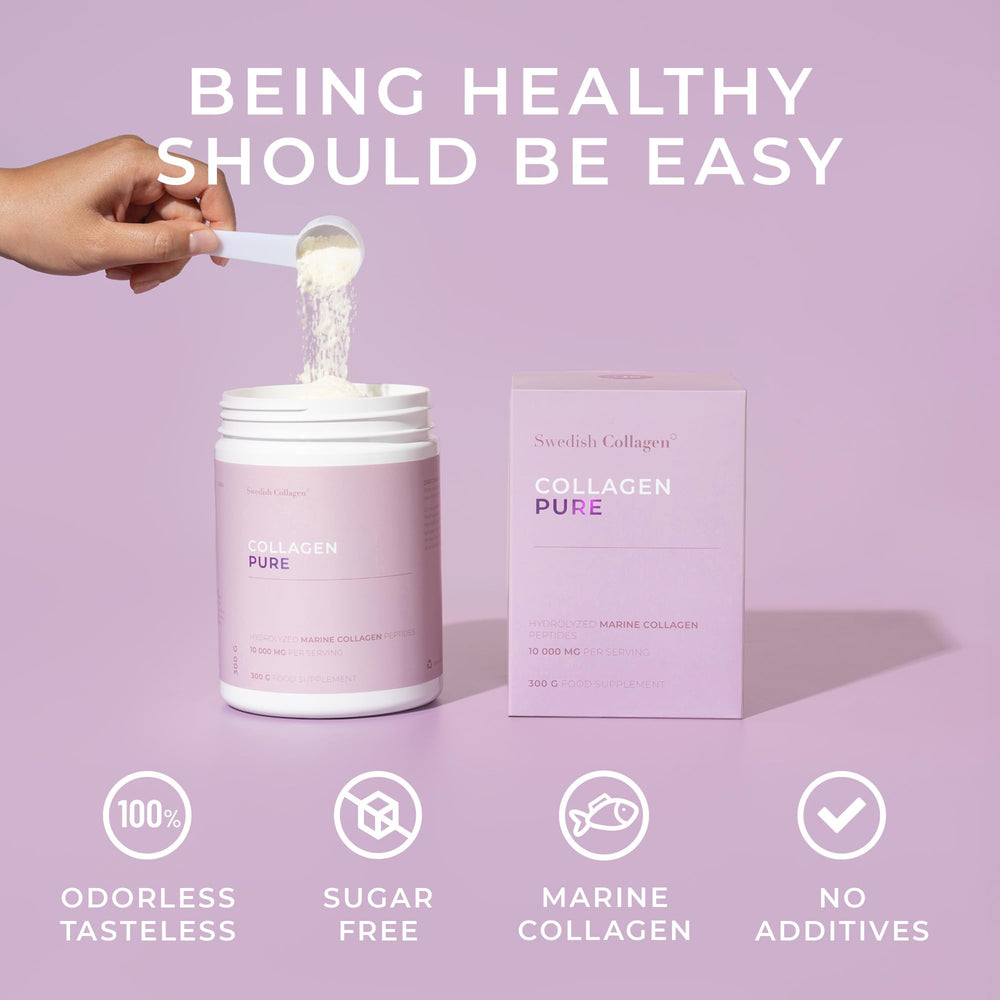 Swedish Collagen promotes healthier hair and nails with consistent supplementation.