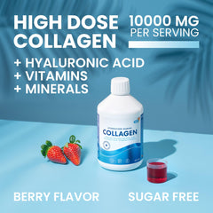 Swedish Nutra collagen liquid being poured, highlighting absorption benefits
