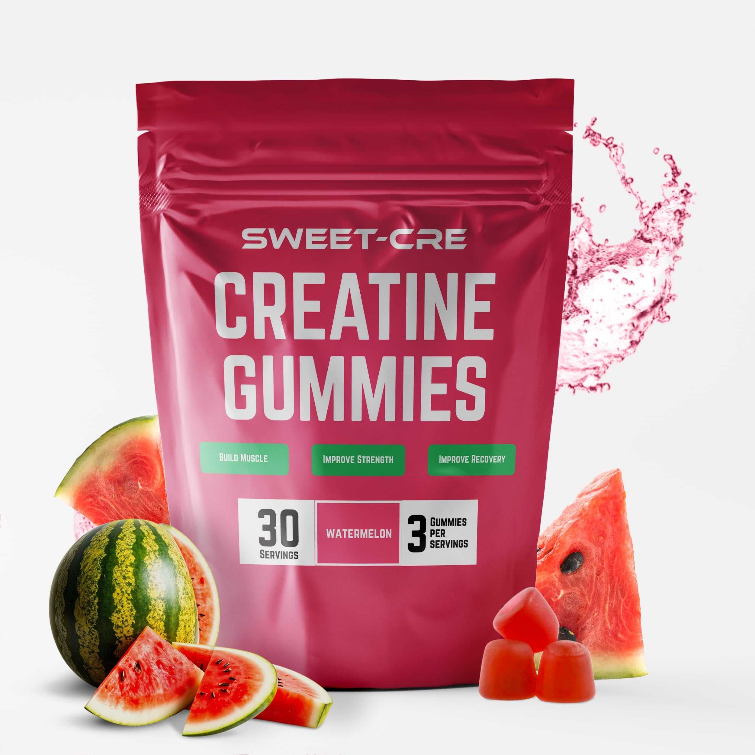 Sweet Cre Creatine Gummies Watermelon Bottle, convenient workout fuel on the go.