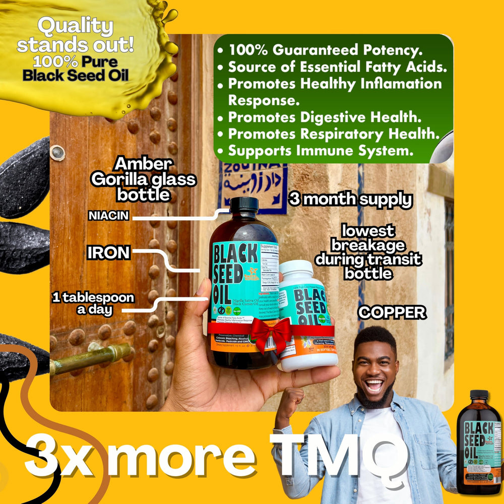 Sweet Sunnah Black Seed Oil front view bottle on countertop