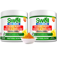 Swell No More bottle with peach mango flavor for convenient daily leg comfort.