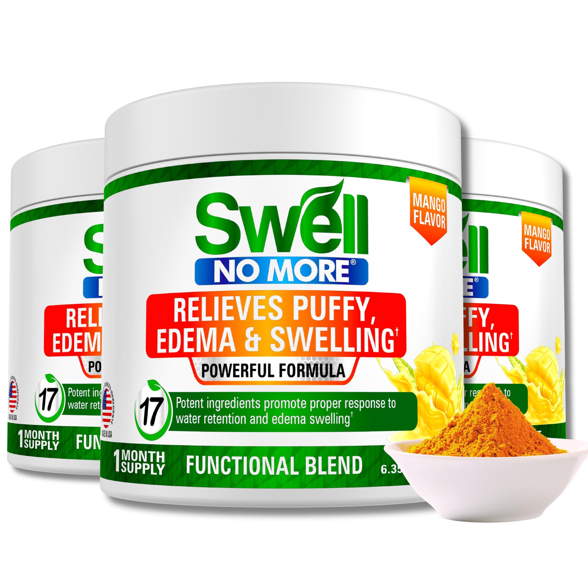 Swell No More jar front showing a 30-day daily supply.