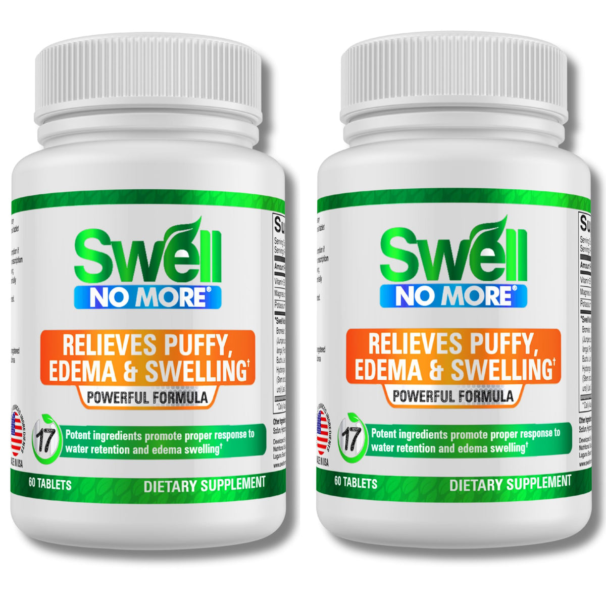 SwellNoMore bottle front view for daily swelling support.