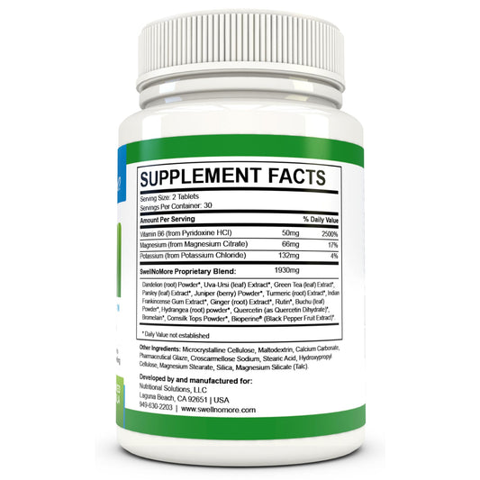 SwellNoMore capsules close-up highlighting natural ingredients.