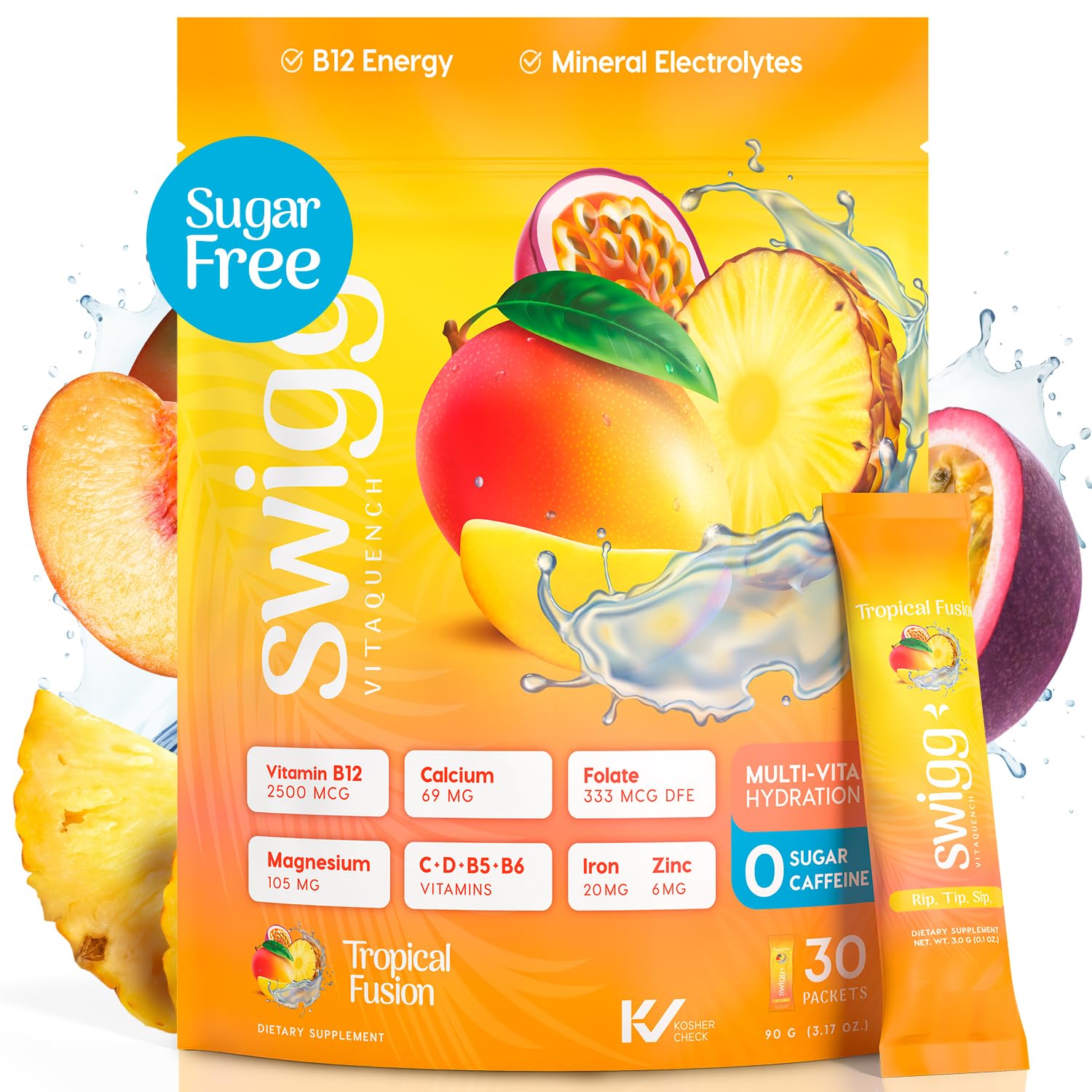 Swigg tropical fusion electrolyte packets ready to pour into water