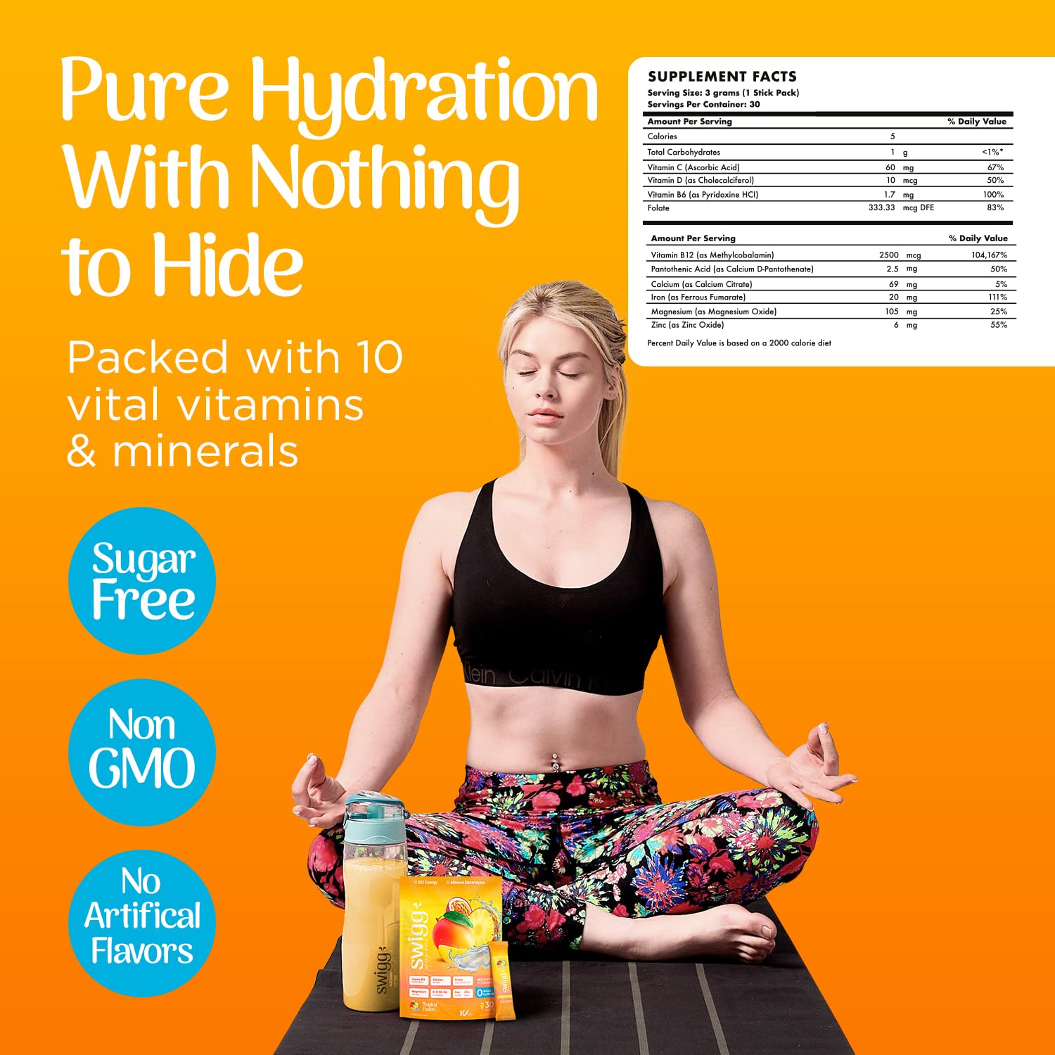 Swigg tropical fusion electrolyte mix in a glass for quick refreshment