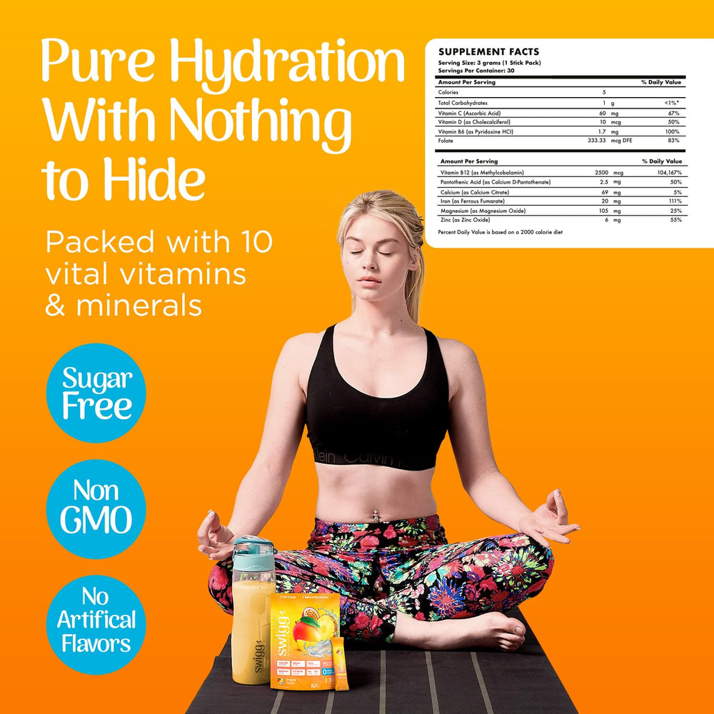 Swigg tropical fusion electrolyte mix in a glass for quick refreshment