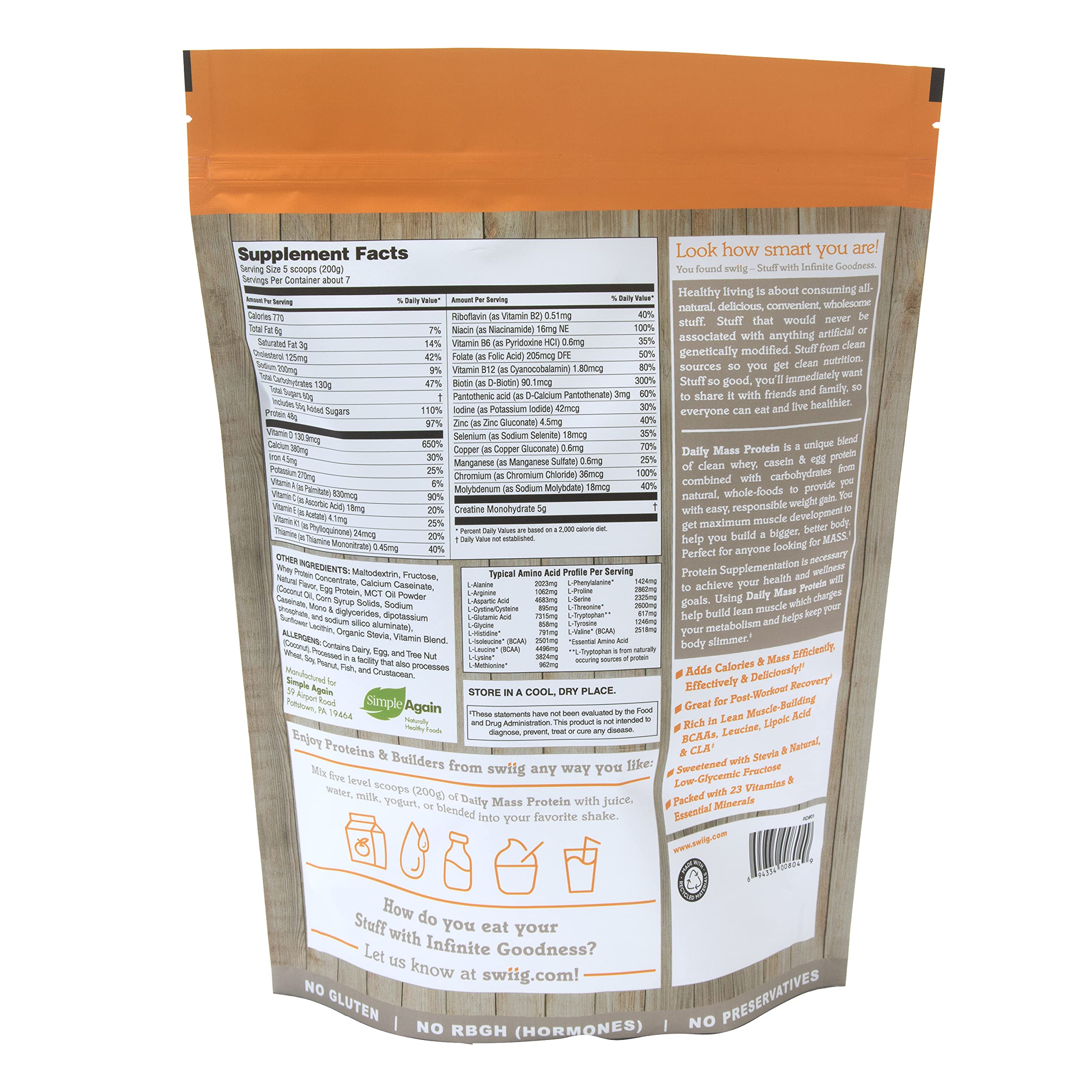 Swiig Mass Builder vanilla aroma indicates rich flavor profile and creamy texture