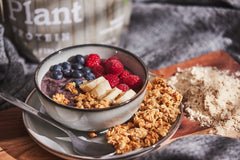 Swiig vanilla protein powder label closeup highlights organic, allergen-free credentials.