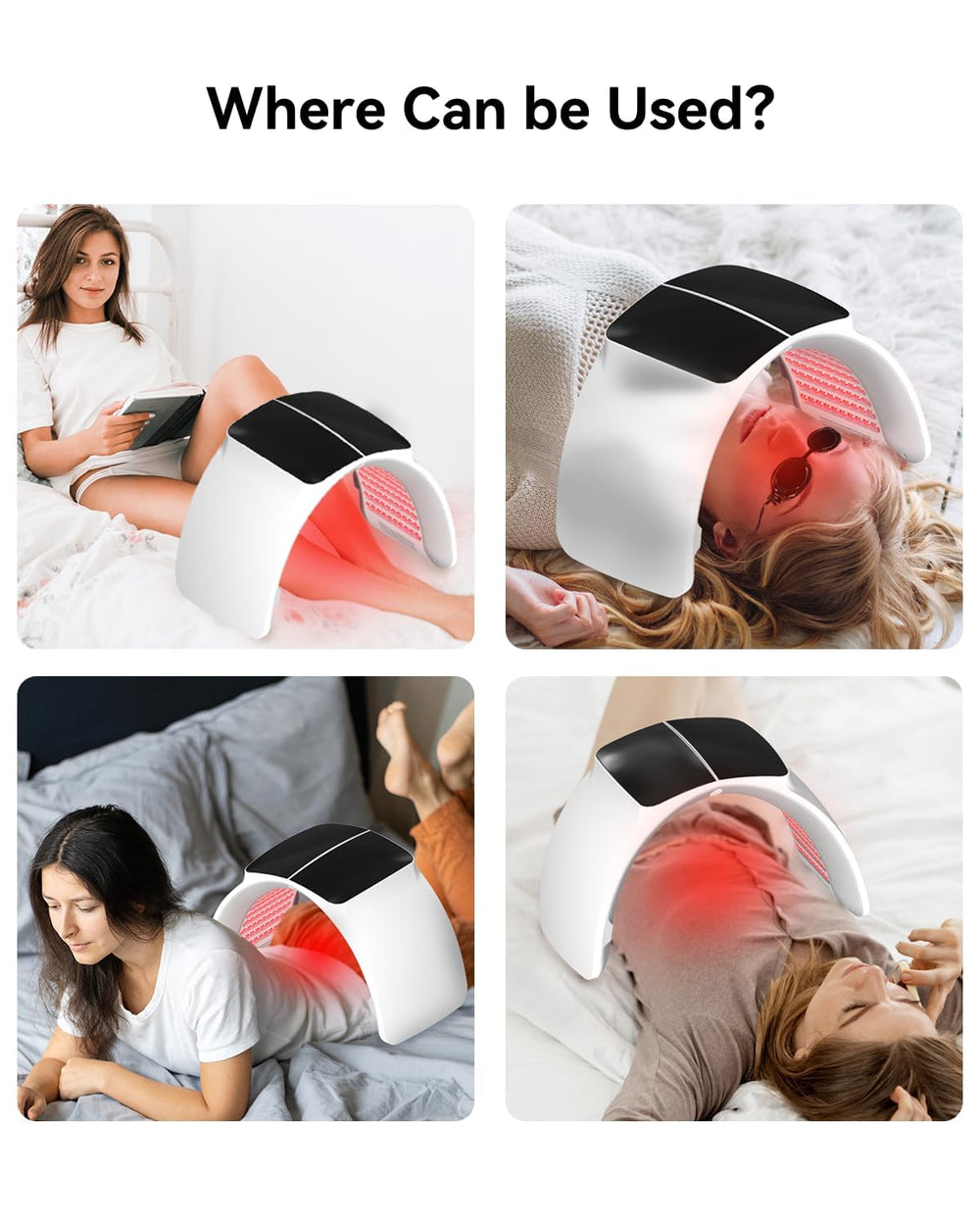SWIRISE 7-in-1 color LED therapy device in use on a bedside table.