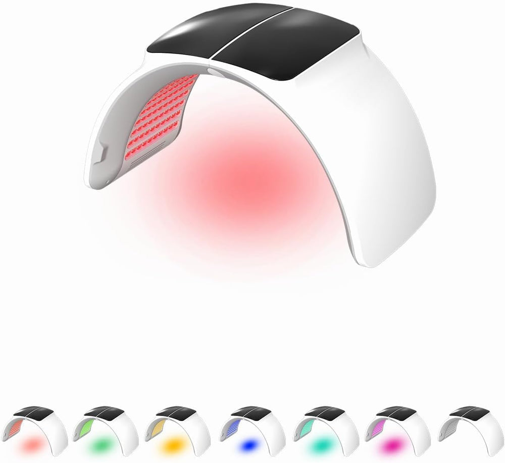SWIRISE 7-in-1 color LED therapy device packaging shows quick setup instructions.