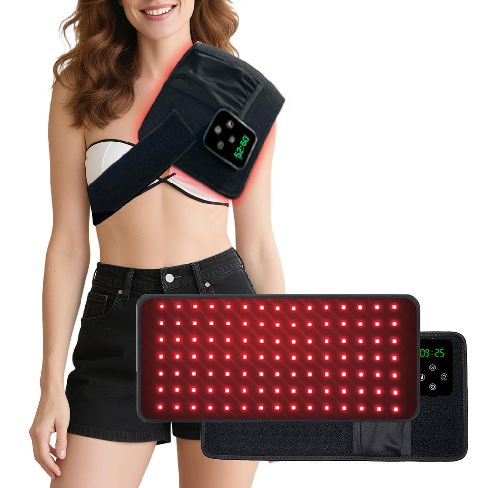 Swirise red light therapy belt front view with LEDs for broad coverage.