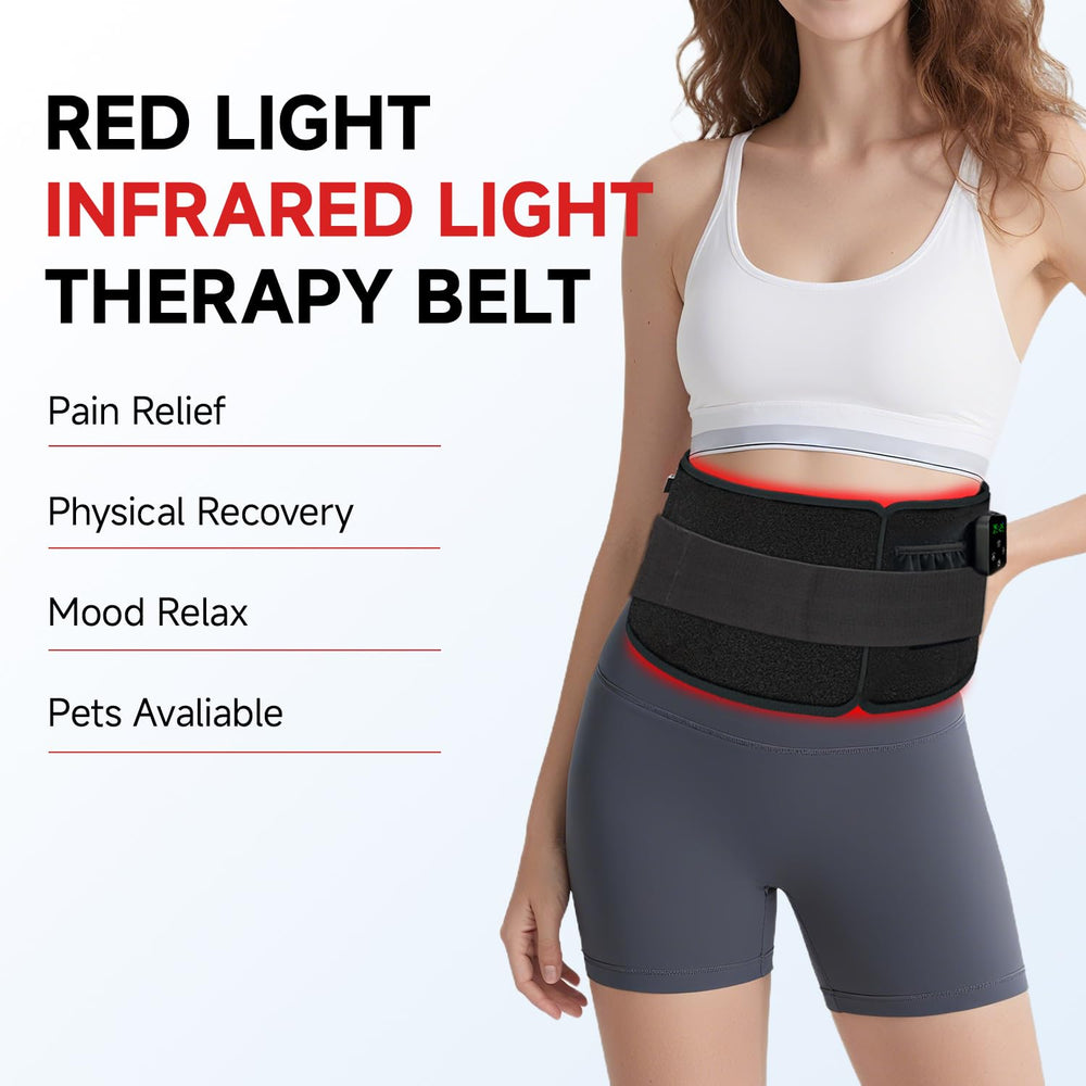 Swirise red light therapy belt side with adjustable wrap for secure wear.