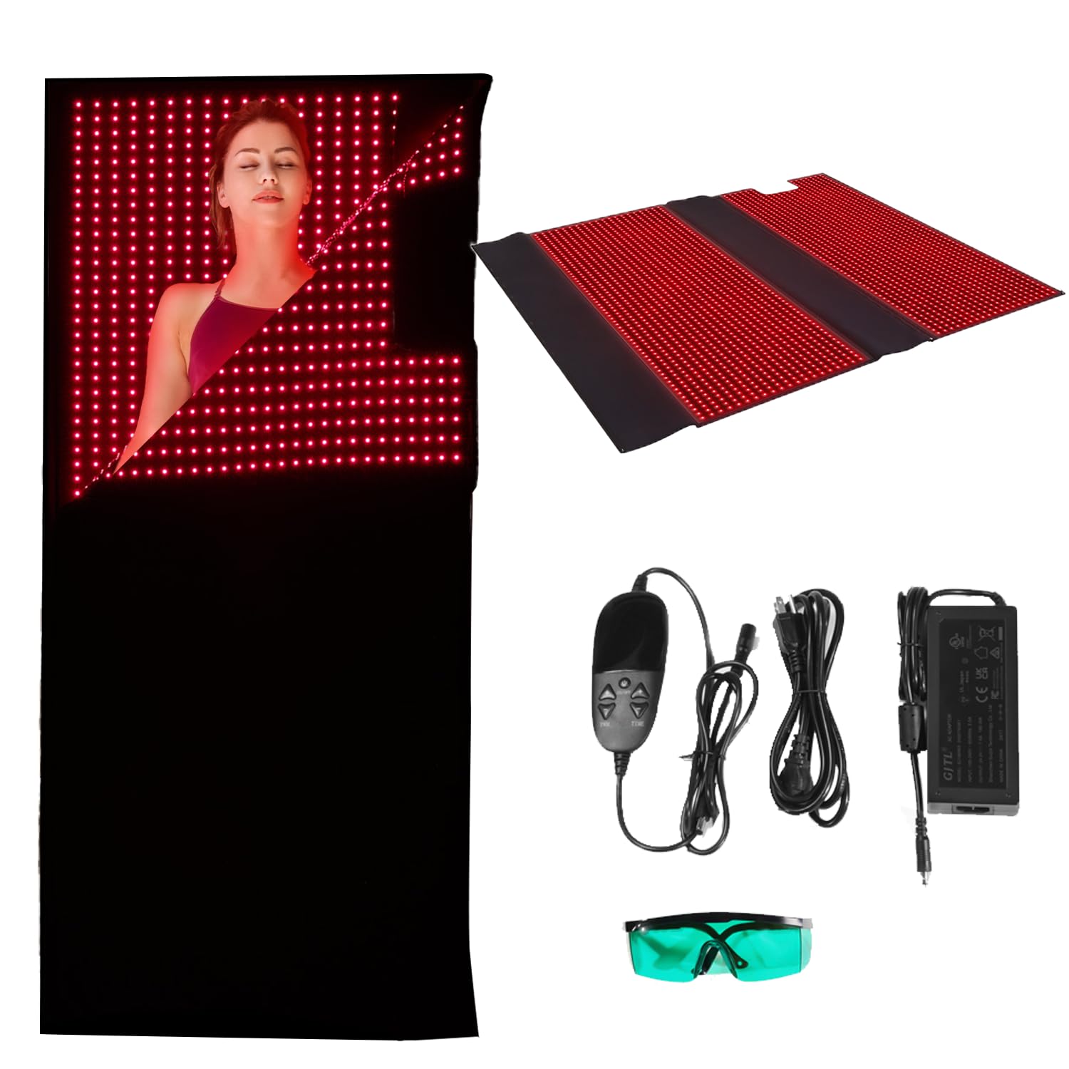 Swirise red and near-infrared therapy bag on bed for full-body relaxation.
