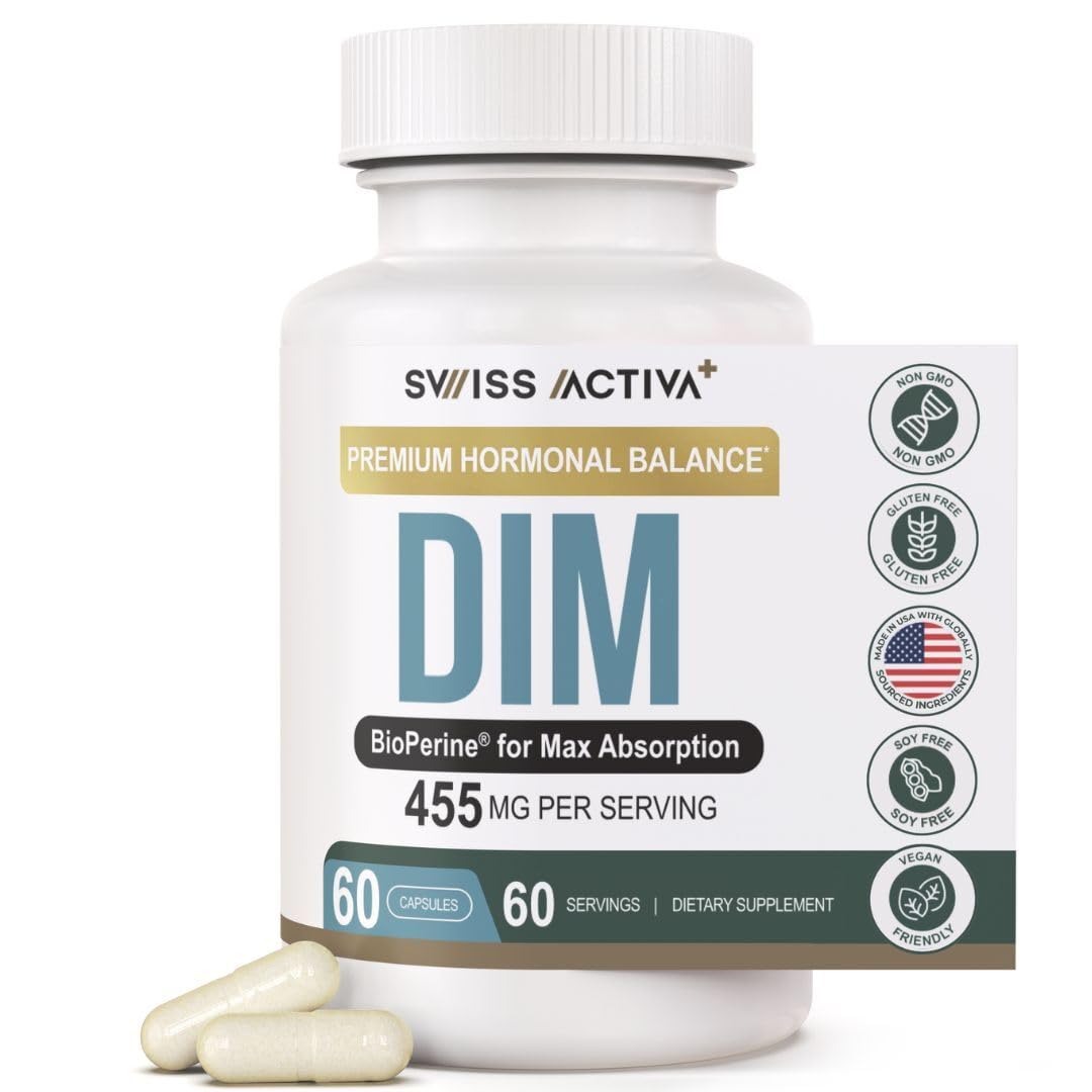 Swiss Activa+ DIM bottle shown for daily hormone balance routine