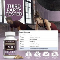 Swiss Activa+ Labs Fit Shred packaging box highlights non GMO vegetarian formula
