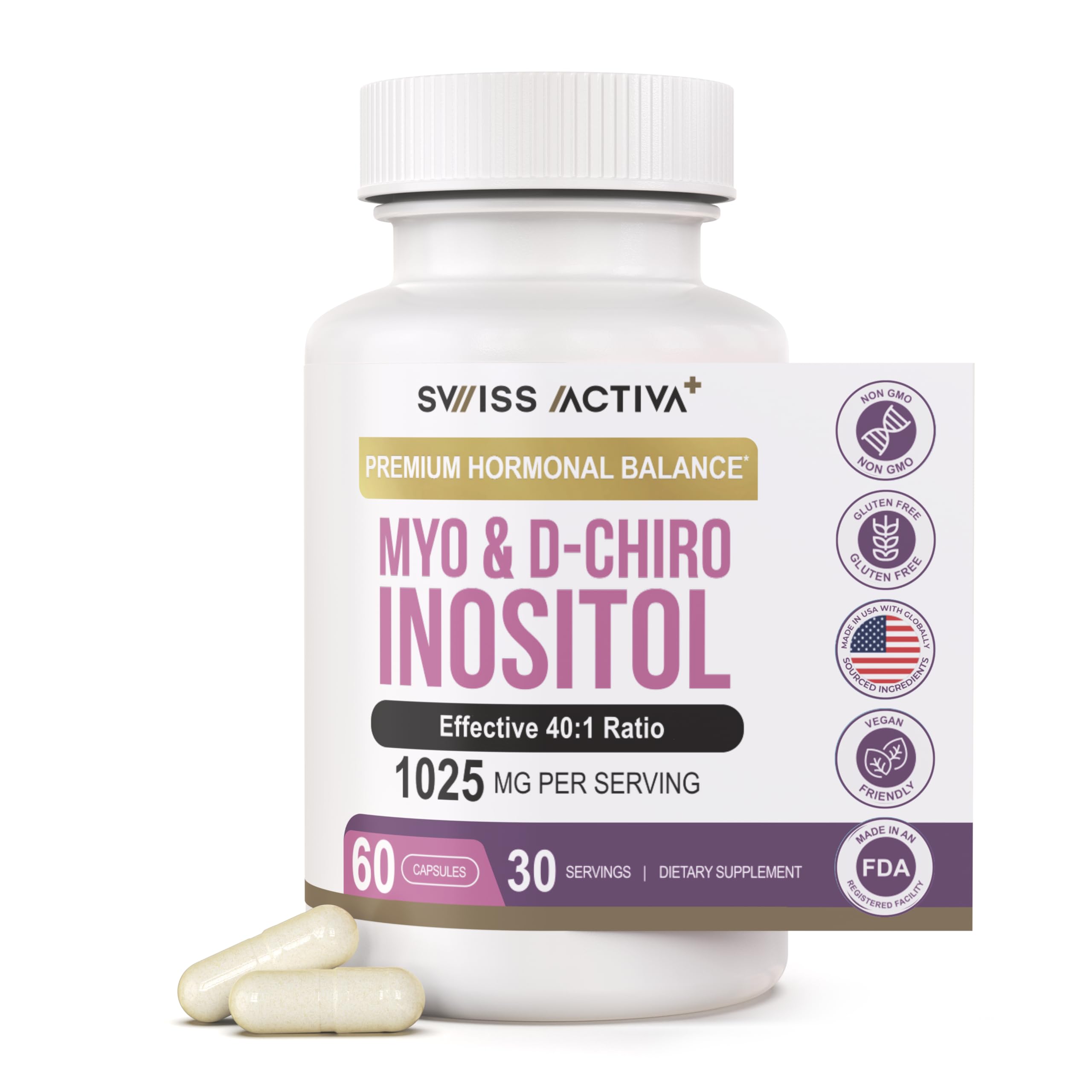 Swiss Activa+ bottle front view showing 40:1 ratio for hormone balance.
