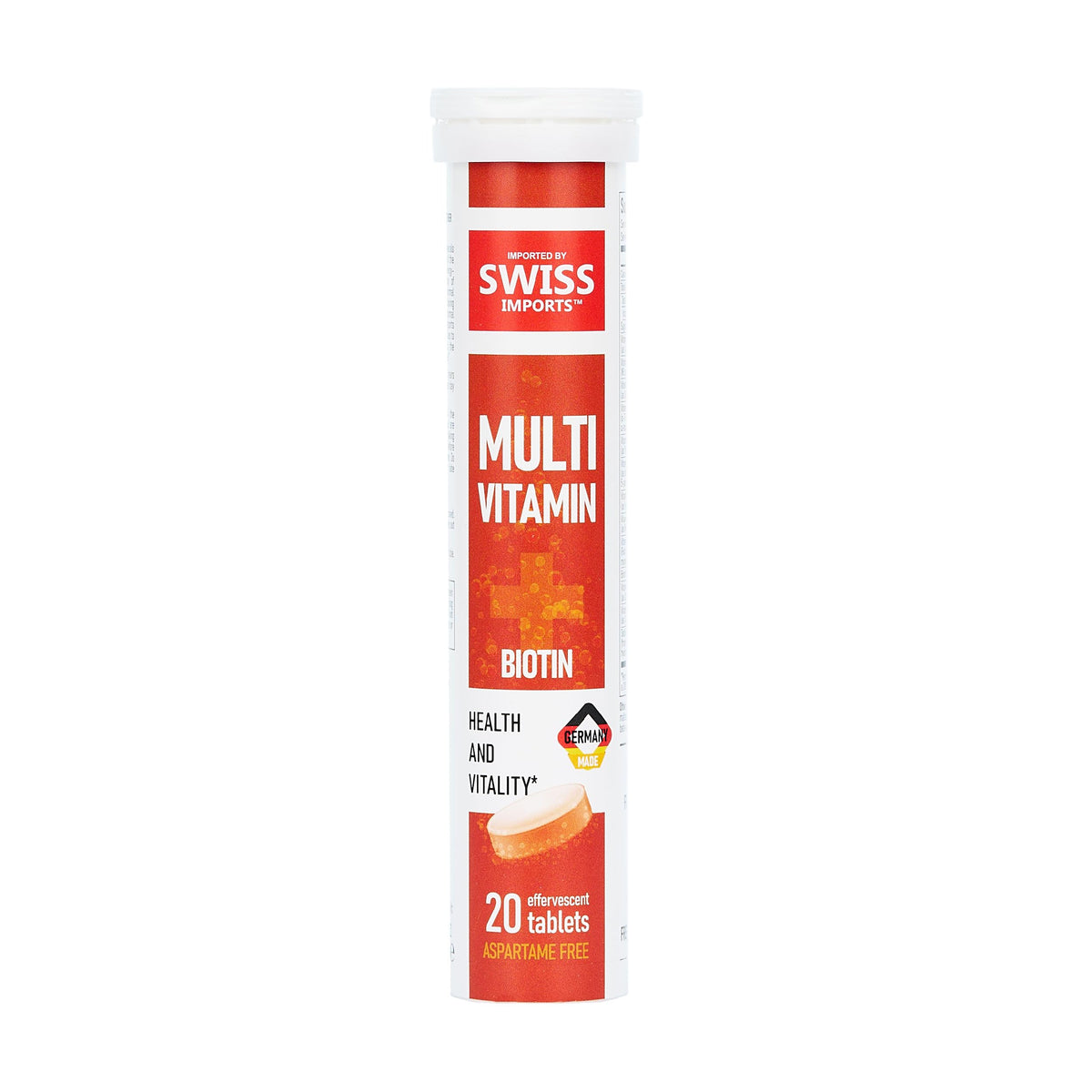 Swiss Imports effervescent multivitamins bottle front promoting daily wellness