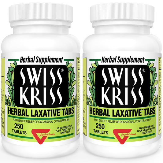 Swiss Kriss two-pack bottles shown for convenient, natural constipation relief