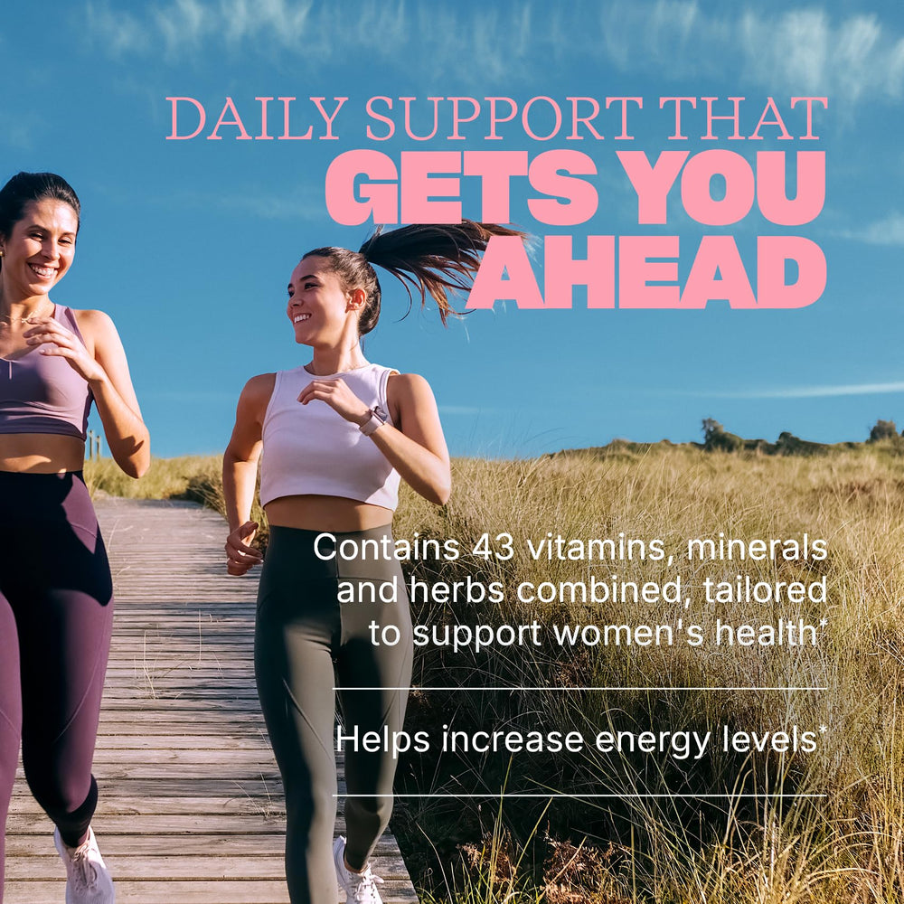 Swisse Daily Multivitamin for Women tablets front highlighting 47 nutrients for balanced wellness