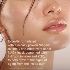 Close-up of Swisse NAD+ Pro Anti-Aging capsules shows easy daily supplementation for energy.