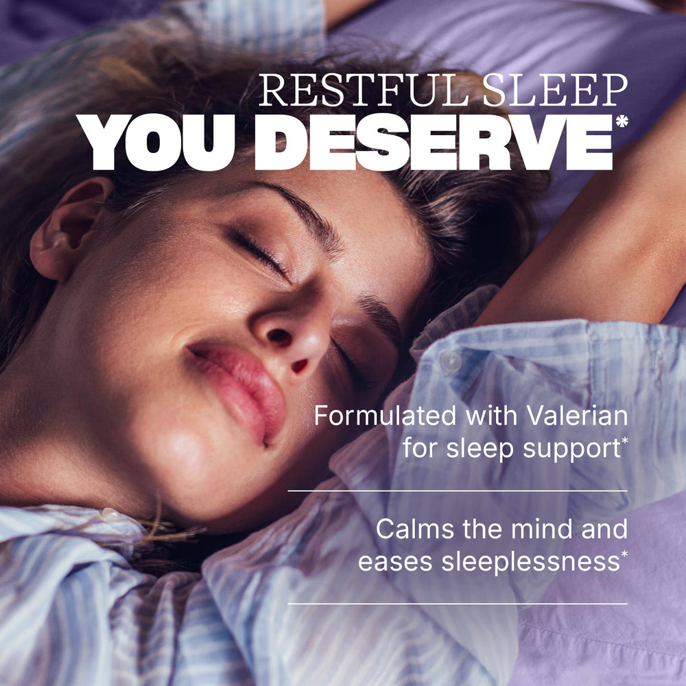 Swisse Sleep Valerian Capsules label highlights valerian and magnesium for relaxation