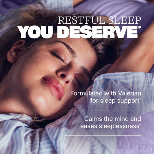 Swisse Sleep Valerian Capsules label highlights valerian and magnesium for relaxation