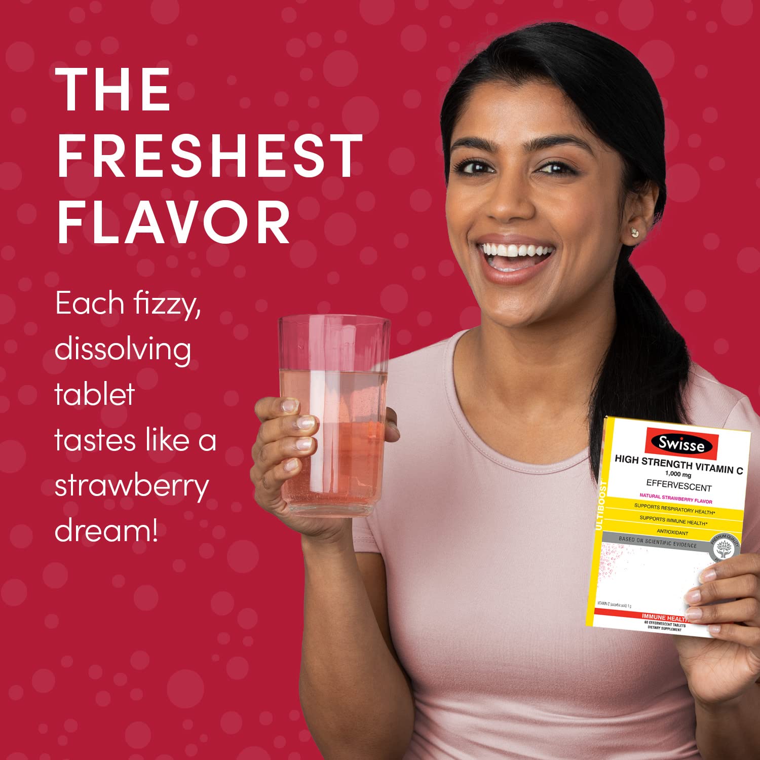 Swisse Vitamin C natural strawberry flavor enhances daily wellness fizzy drink