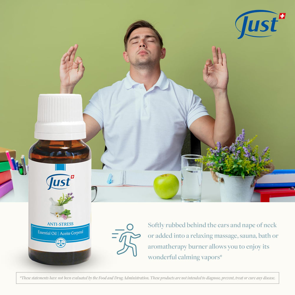 SwissJust Stress Relief packaging on display, ideal for gifting and self-care.