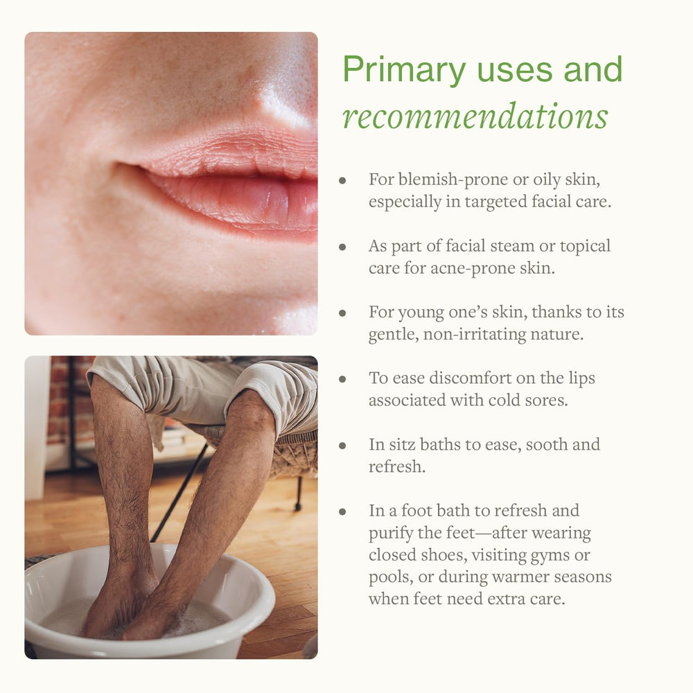 SwissJust Tea Tree Oil foot spray application on feet.
