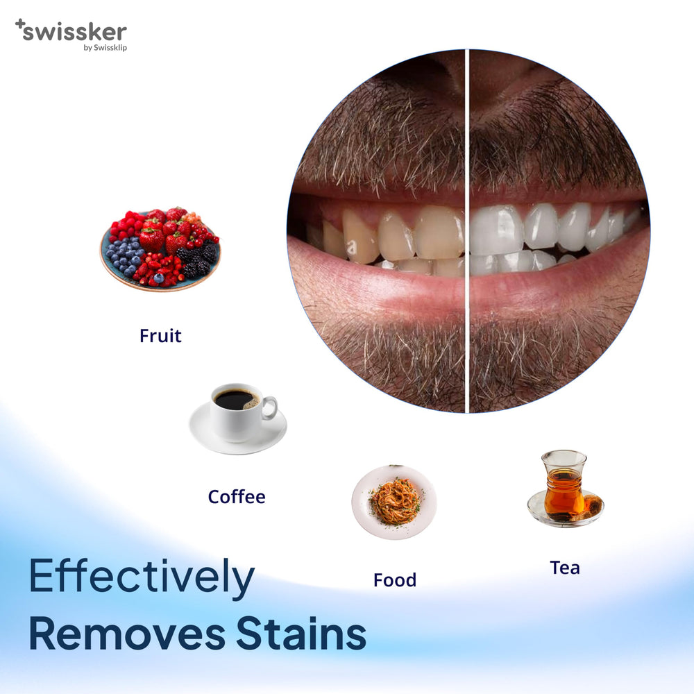 Swissker ShineFoam sensitive teeth formula supports comfortable whitening during use.
