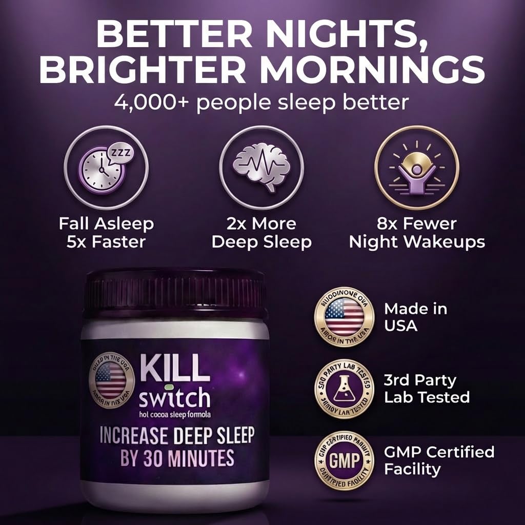 SWITCH Killswitch Tart Cherry bottle highlighting natural sleep-supporting ingredients.