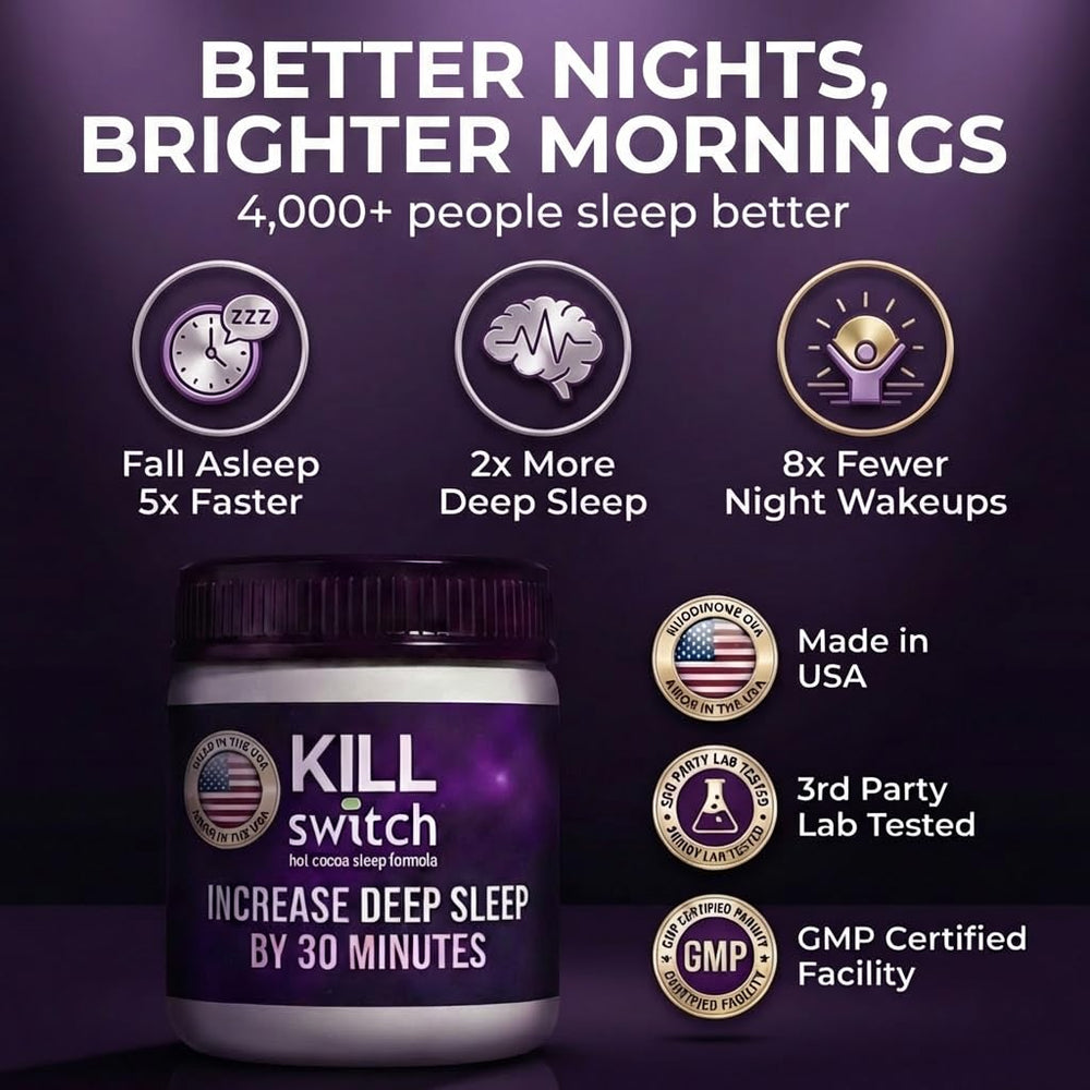 SWITCH Killswitch Tart Cherry bottle highlighting natural sleep-supporting ingredients.