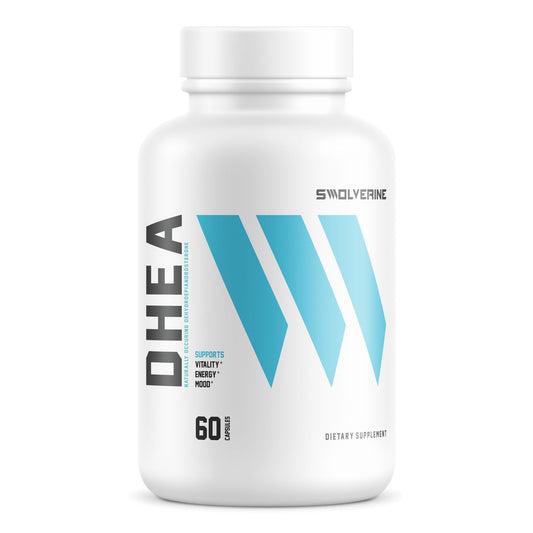 Swolverine DHEA veggie capsules bottle - easy-to-swallow capsules supporting vitality.