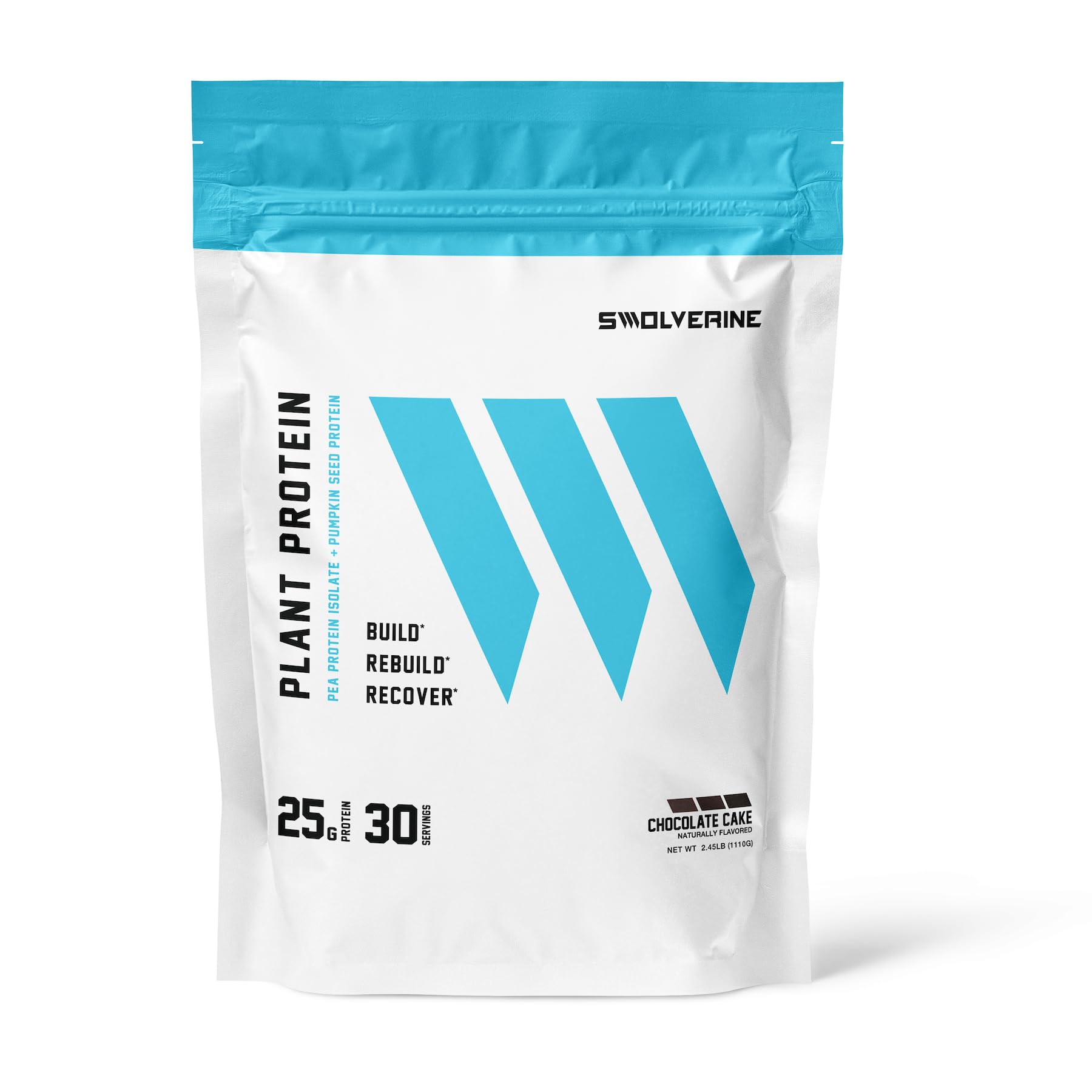 Swolverine Plant Protein chocolate cake tub delivering 22 g protein per serving for post-workout recovery