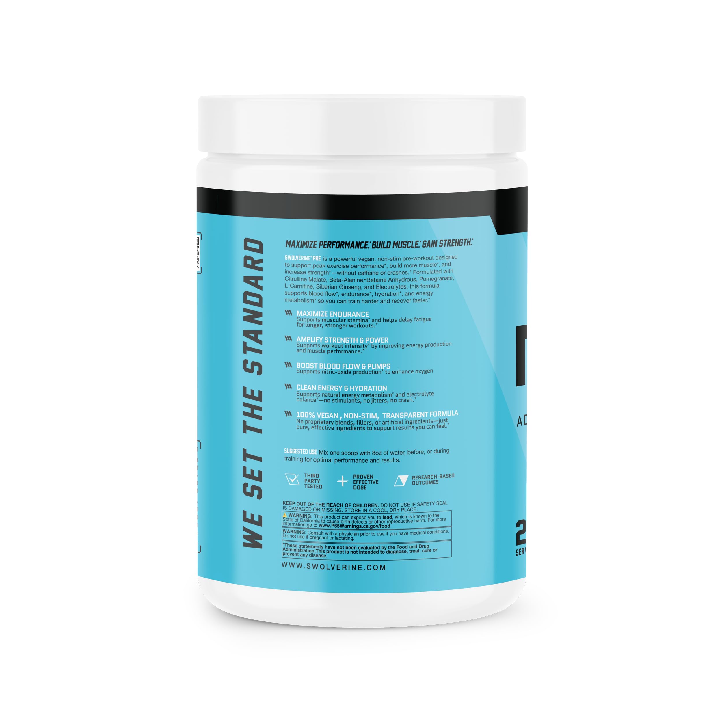 Swolverine PRE beta-alanine bottle pour supports delayed fatigue for longer sessions