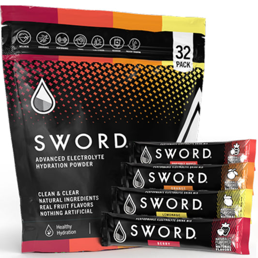 SWORD PERFORMANCE electrolyte Berry stick-pack for crisp workout hydration.