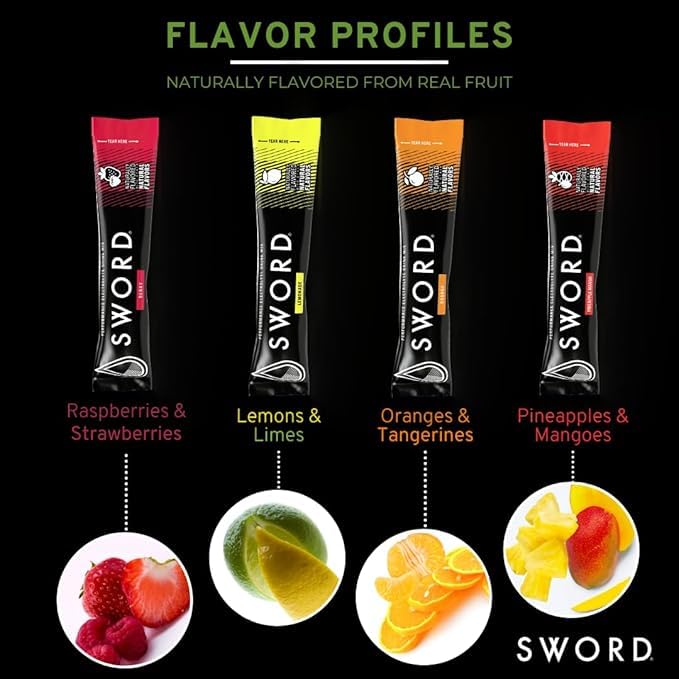 SWORD PERFORMANCE electrolyte Pineapple Mango stick-pack offers tropical hydration flavor.