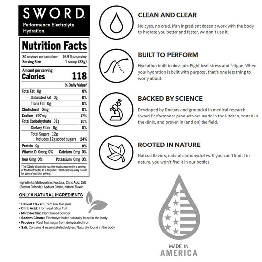 SWORD PERFORMANCE Lemonade powder scoop beside the tub for easy serving.