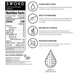 SWORD PERFORMANCE Lemonade powder scoop beside the tub for easy serving.