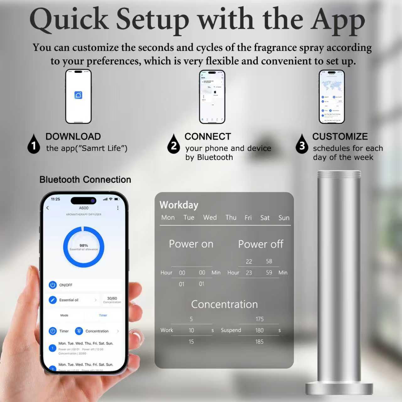 SWUVUXO diffuser operates quietly to keep spaces calm