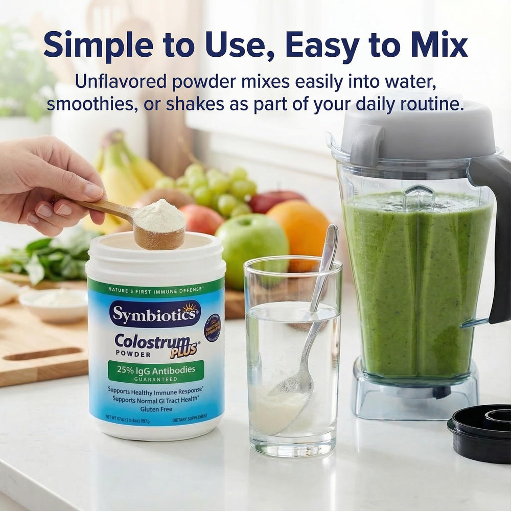 Symbiotics Colostrum Plus Powder foil seal for freshness.