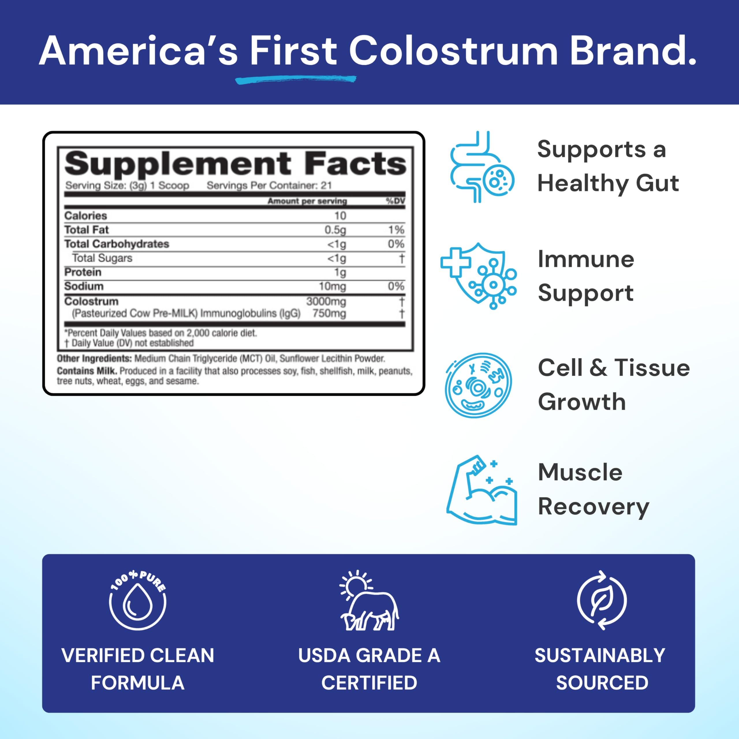 Symbiotics Colostrum Plus Powder scoop measuring a precise daily serving.