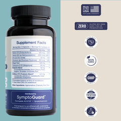 SymptoGuard GLP-1 label closeup with ingredients supporting gut health.