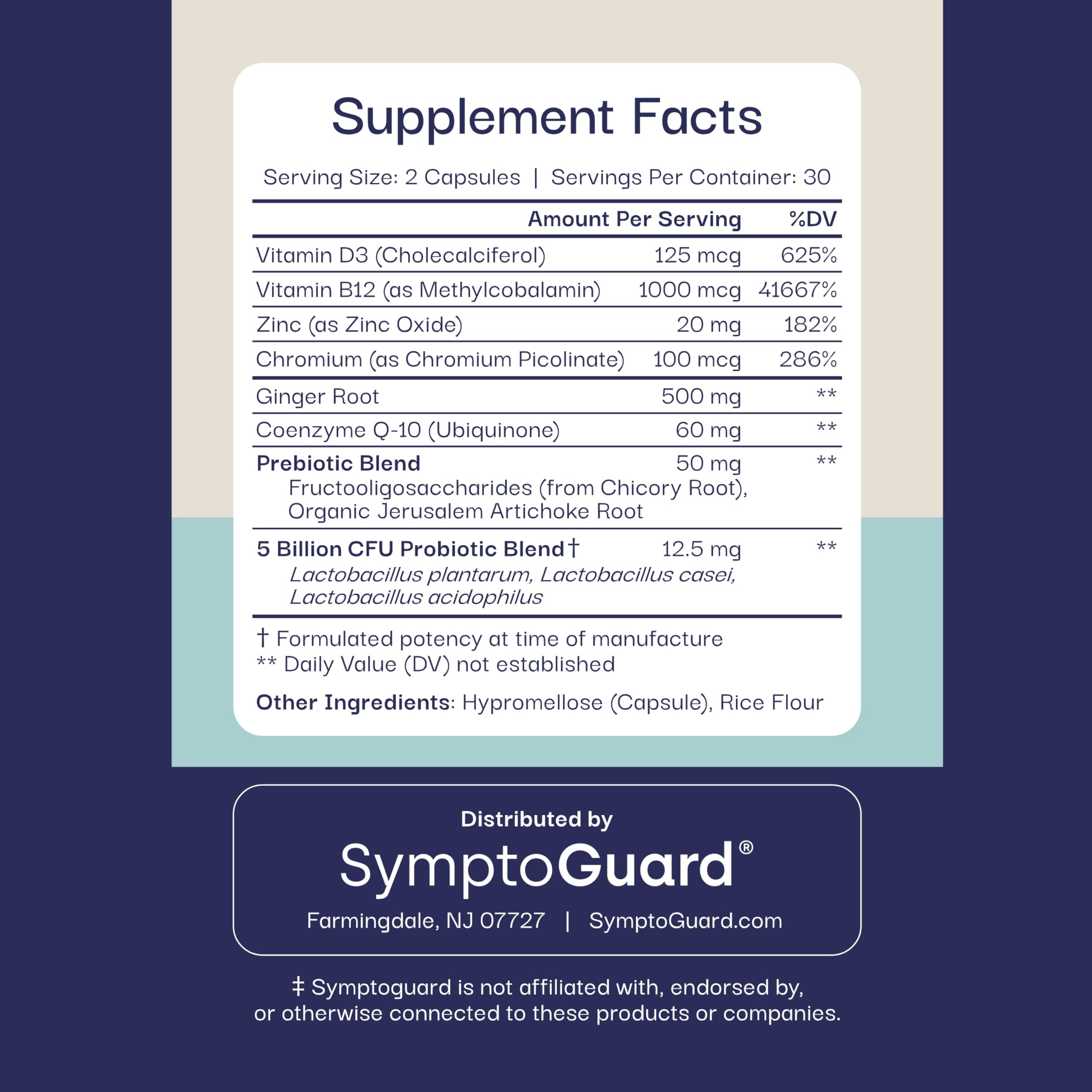 SymptoGuard GLP-1 packaging emphasizing a simple daily routine.
