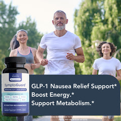 SymptoGuard GLP-1 probiotic blend illustrating gut microbiome balance.