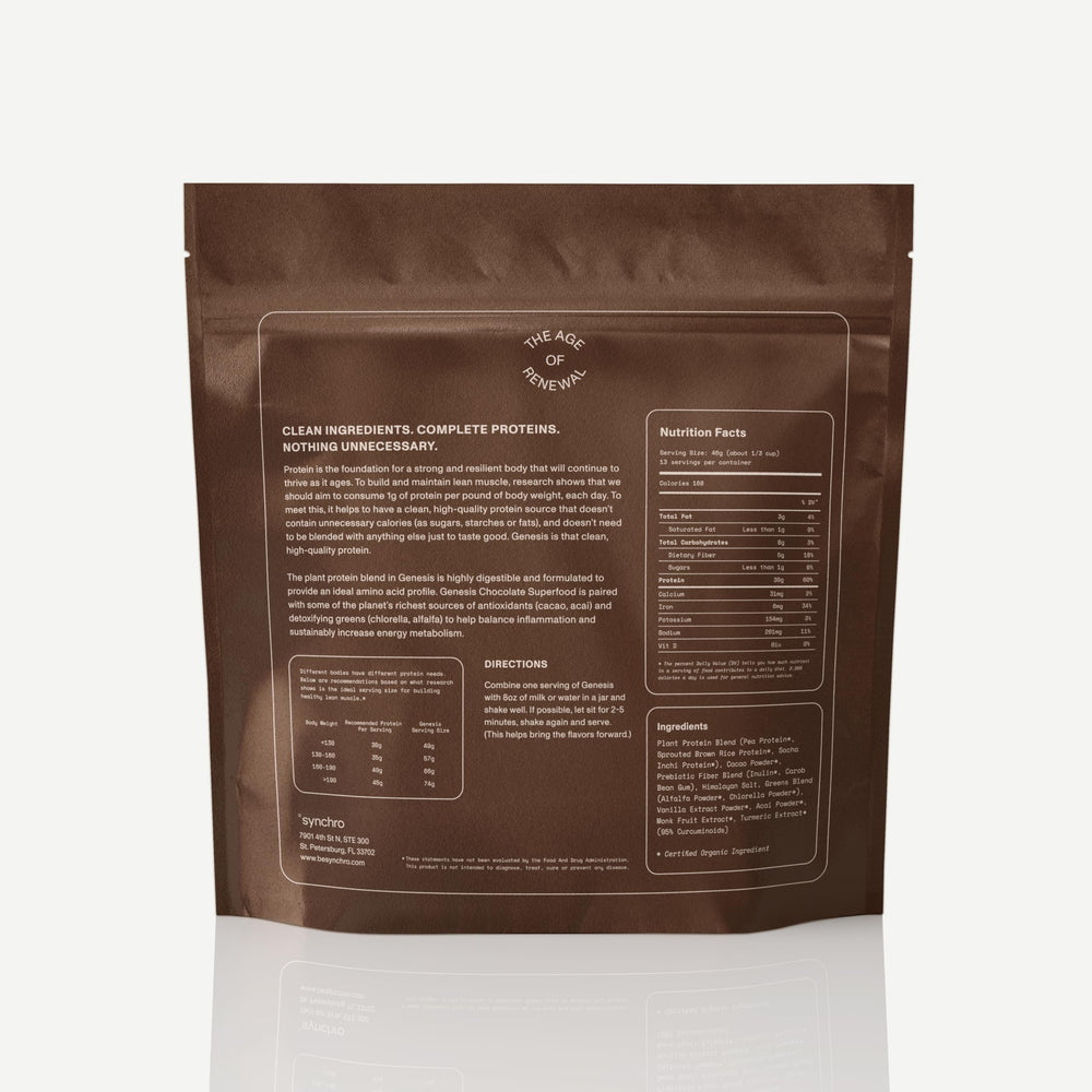 Synchro Genesis morning shake in glass for a vegan, keto-friendly routine.
