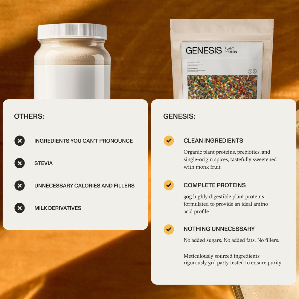 Synchro Genesis Vanilla Spice ingredients close-up with organic spices and prebiotics.