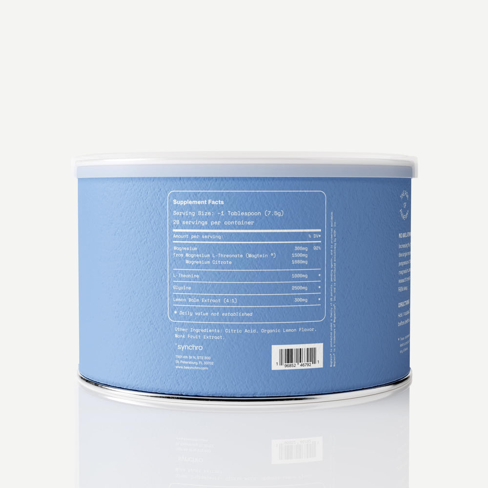 Synchro Rest Sleep lemon flavor powder poured into a glass